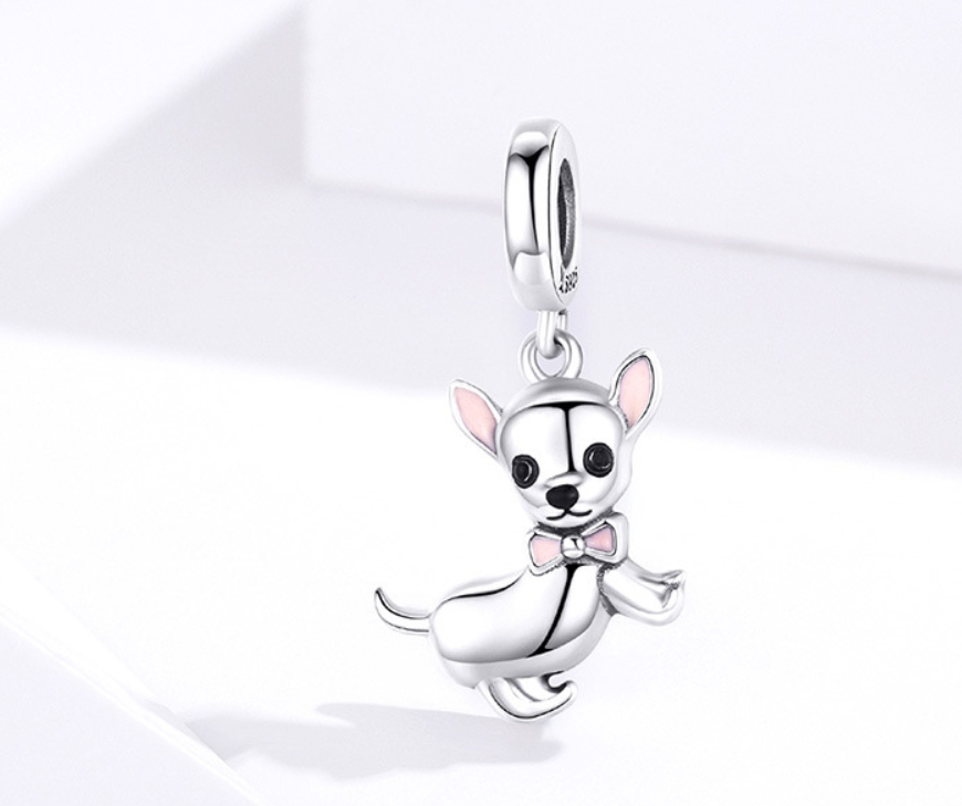 Cute Chihuahua S925 Silver Pendant for DIY Jewelry