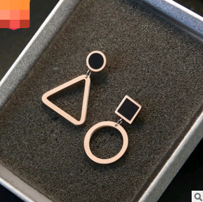 Rose Gold Titanium Steel Earrings - Asymmetric Design