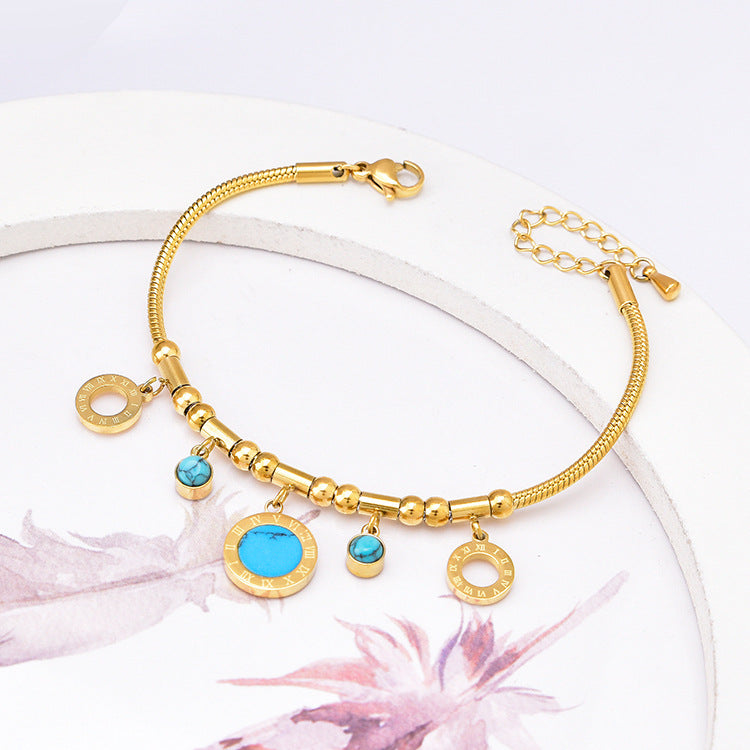 Colorful Geometric Snake Bone Bracelet with Bear & Charms