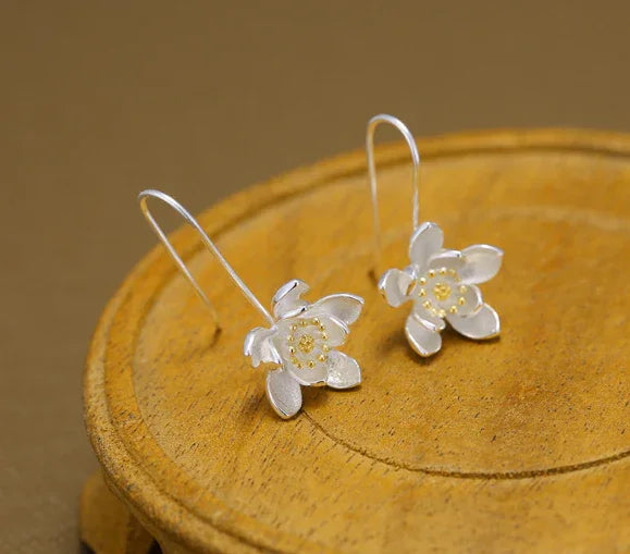Thai Craft Silver Flower Earrings - S925 Silver Dangles