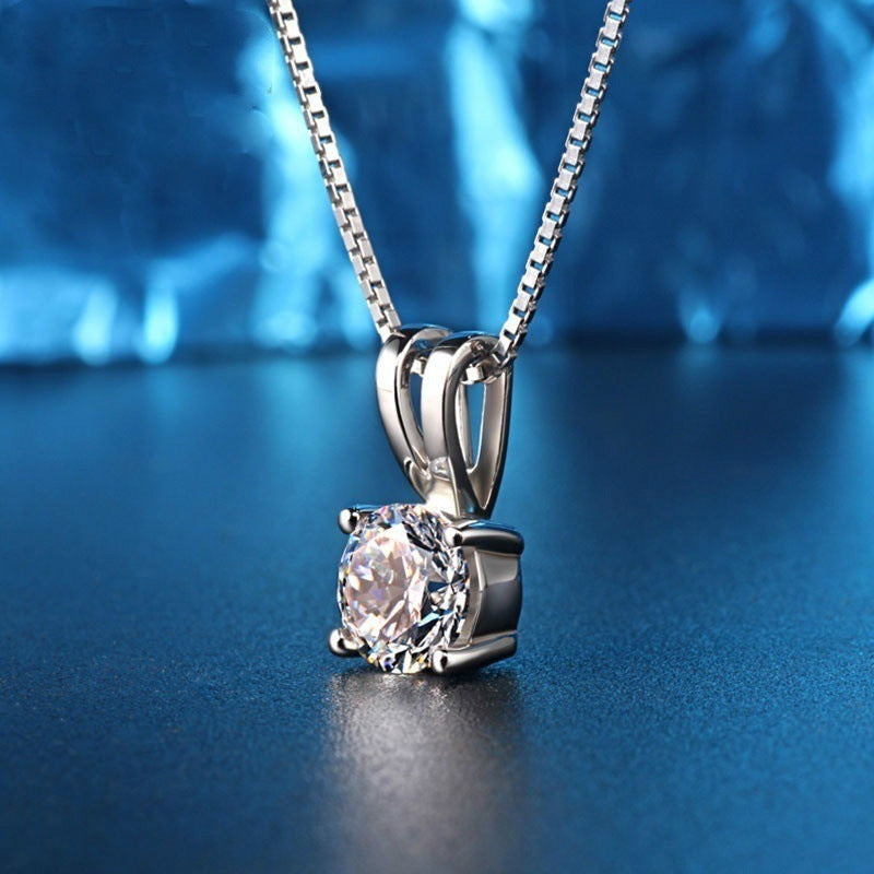 Platinum Plated Pendant with Round Zirconia Necklace