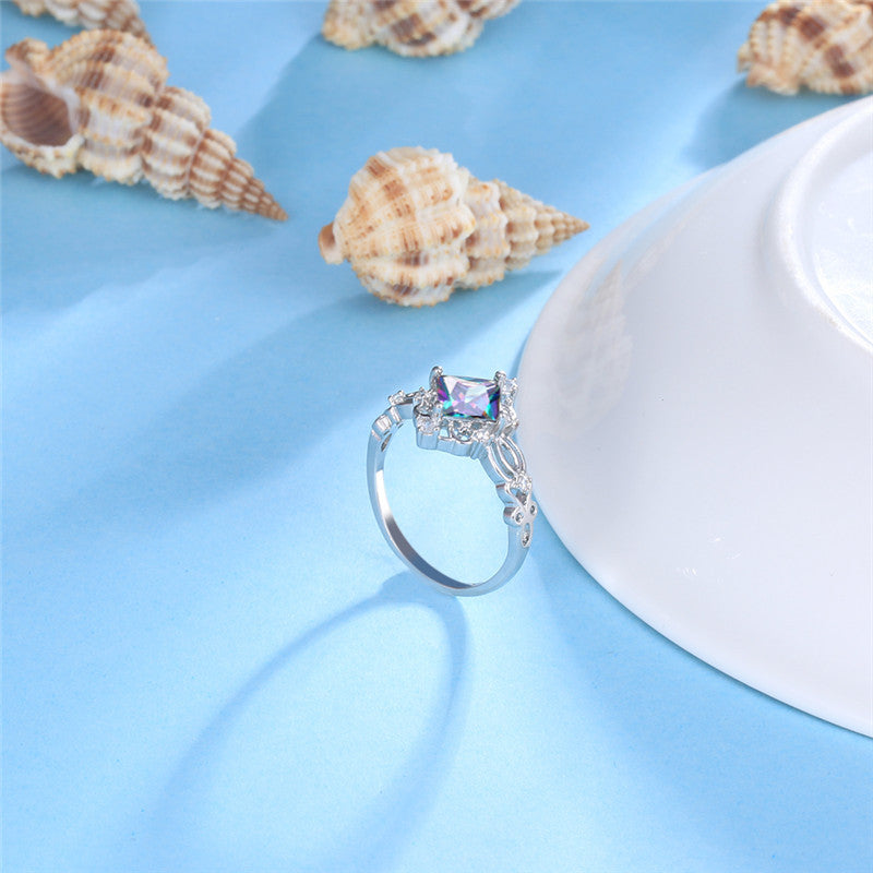 Platinum Colorful Diamond Ring (Square Design)