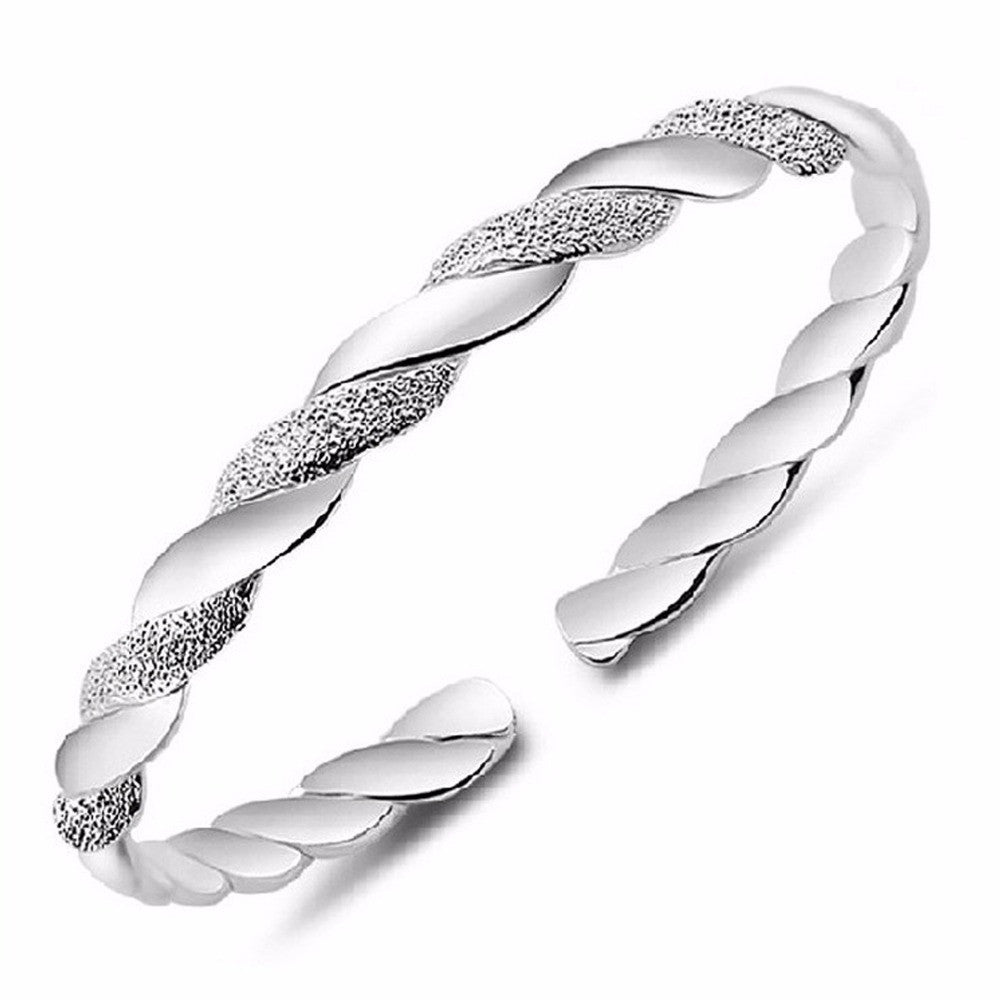 Woven Bracelet, Silver-Plated Open Cuff Bangle