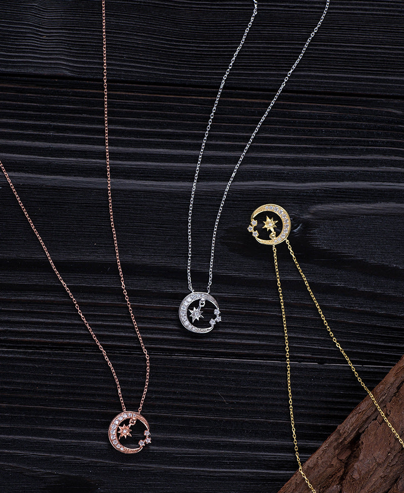 Custom Cute Prince Star Moon Zircon Pendant Necklace