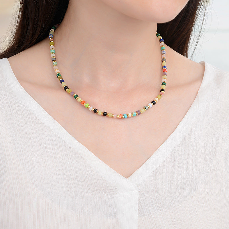 Multi Gem Turquoise Shoushan Stone Necklace