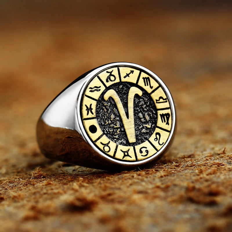 Twelve Constellation Titanium Steel Ring
