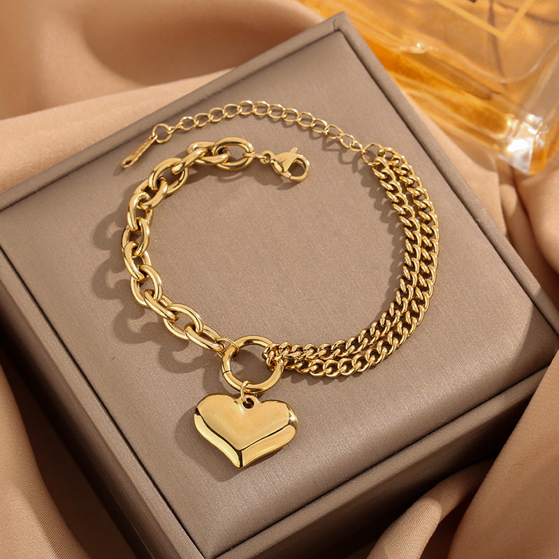 Double-layer Peach Heart Stainless Steel Bracelet