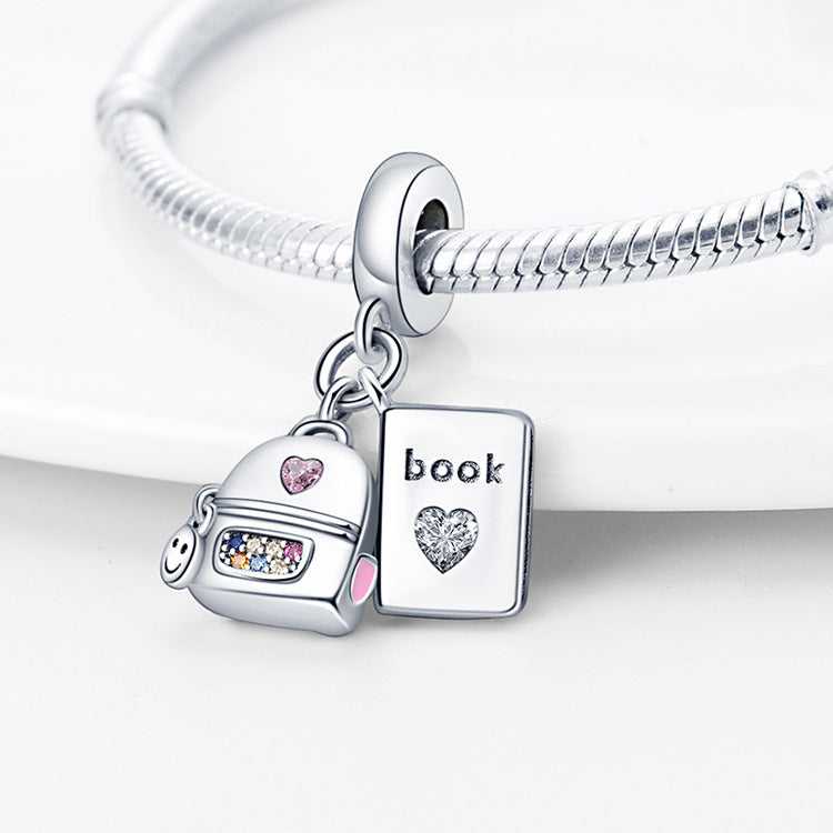 DIY Cute Backpack Book Charms Set in 925 Silver