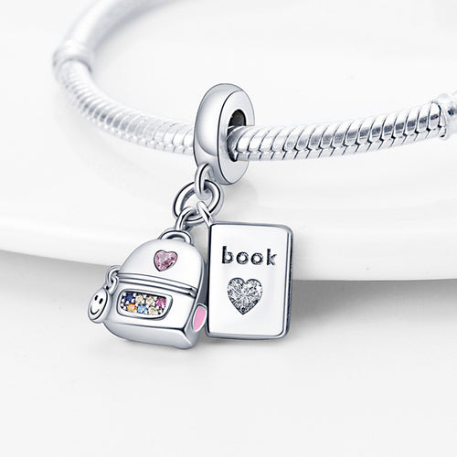 DIY Cute Backpack Book Charms Set in 925 Silver