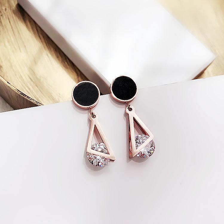 Geometric Double Triangle Titanium Steel Stud Earrings