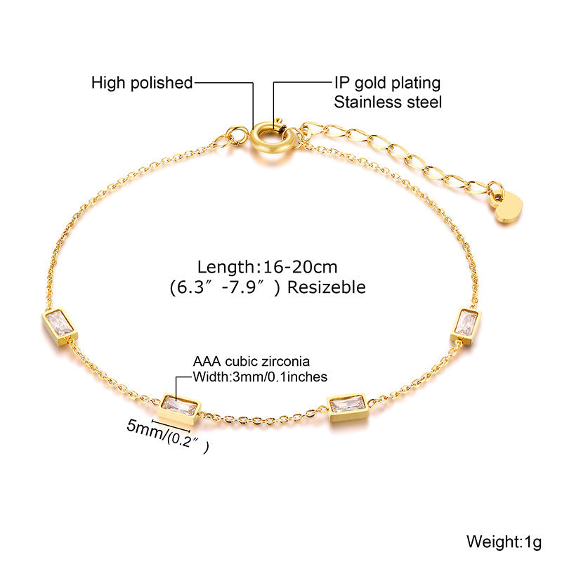 Colorful Zircon Geometric Gold Stainless Steel Bracelet