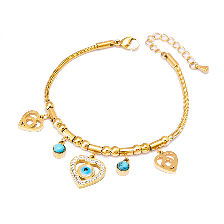 Colorful Geometric Snake Bone Bracelet with Bear & Charms