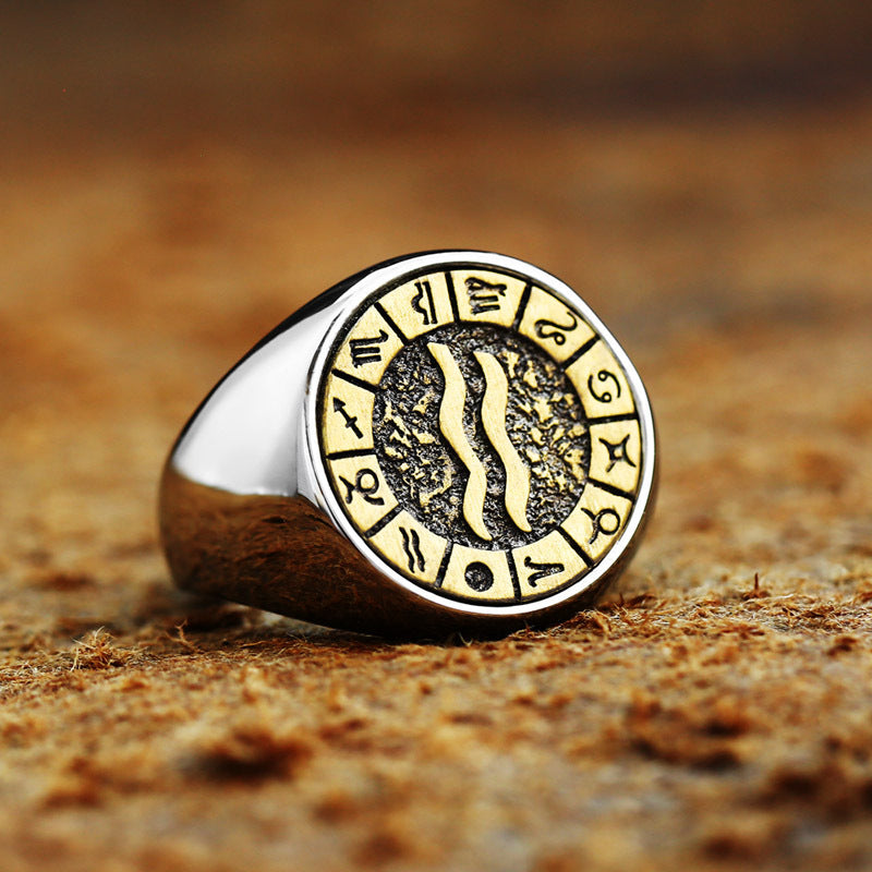 Twelve Constellation Titanium Steel Ring