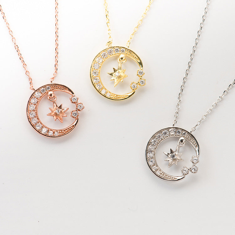 Custom Cute Prince Star Moon Zircon Pendant Necklace