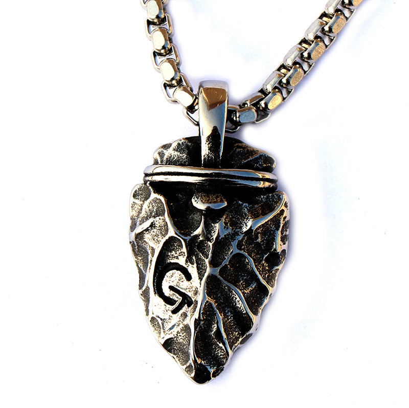 Flint Arrowhead Necklace with Titanium Steel Pendant