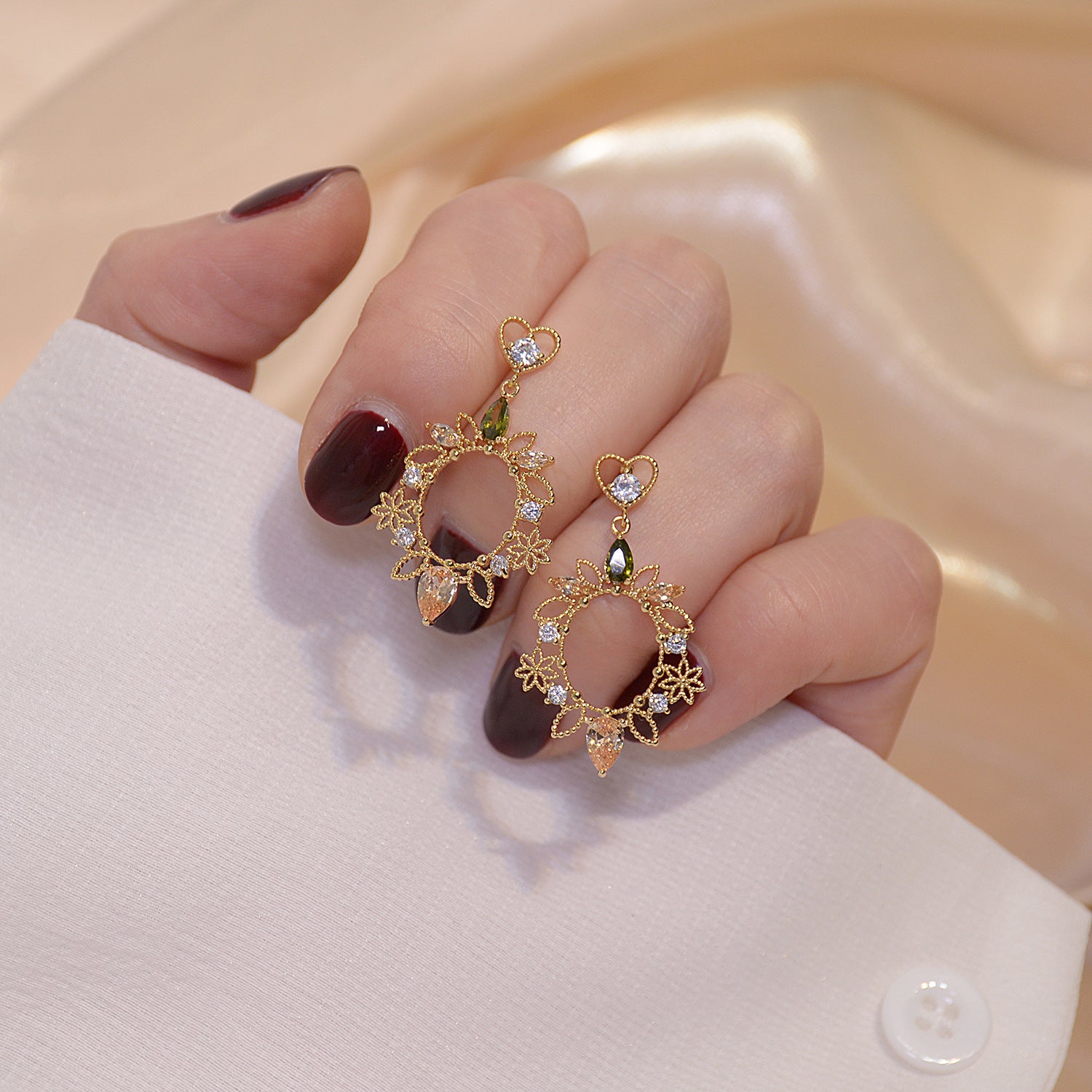 Baroque Fairy Vintage 14K Gold Zircon Earrings