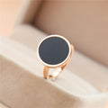 Rose Gold Vintage Ring with Black Disc and Titanium Steel