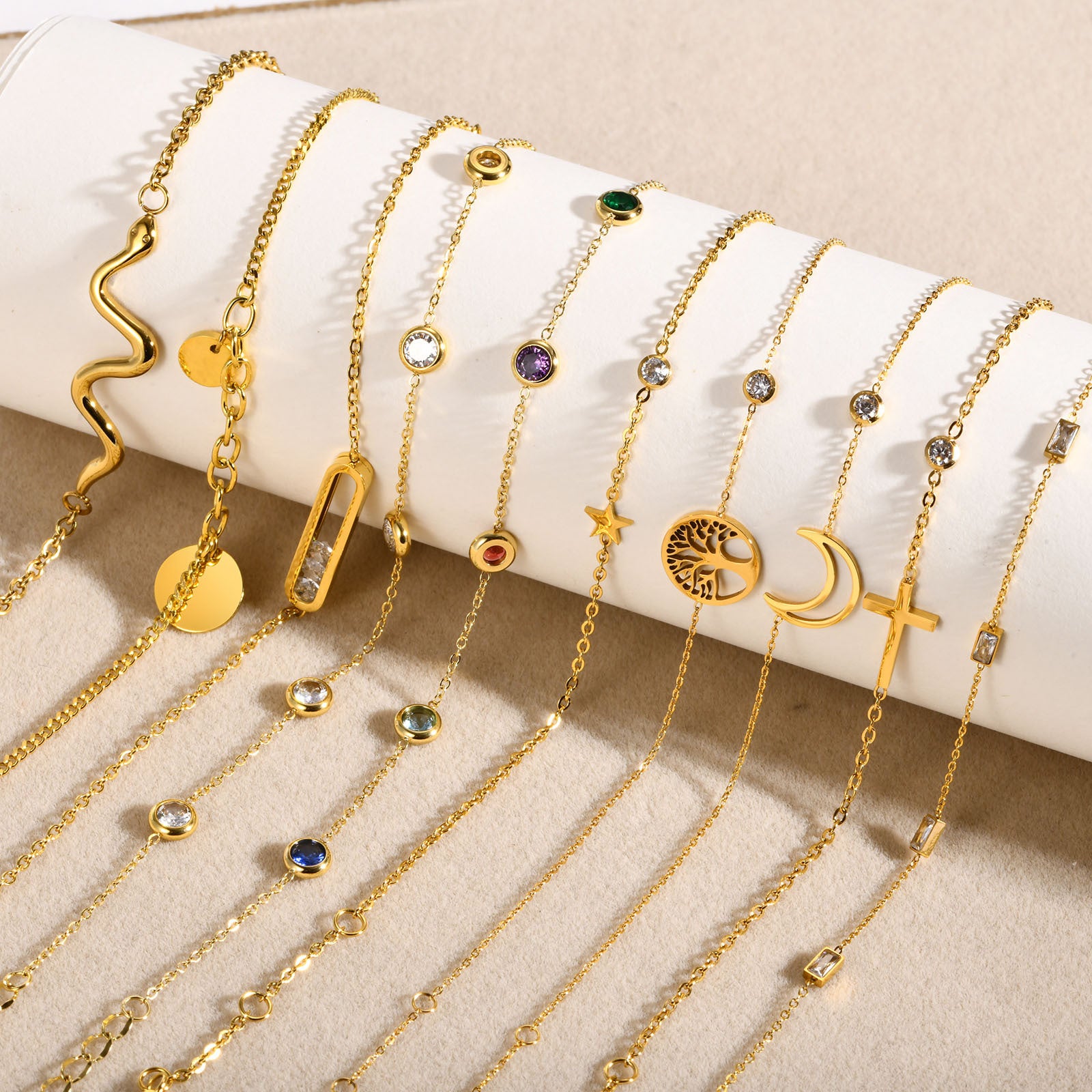 Colorful Zircon Geometric Gold Stainless Steel Bracelet