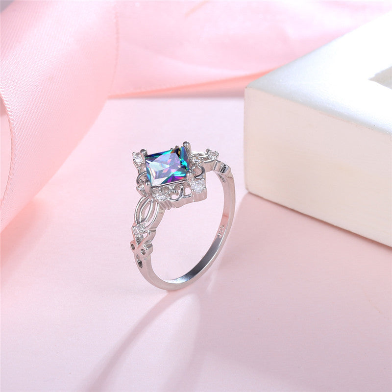 Platinum Colorful Diamond Ring (Square Design)