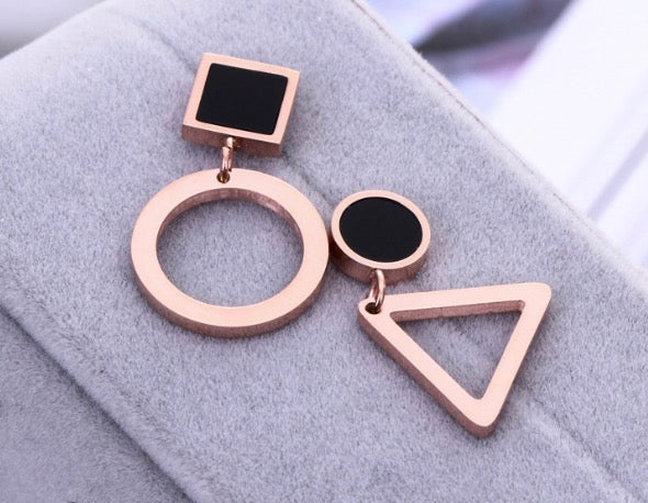 Rose Gold Titanium Steel Earrings - Asymmetric Design