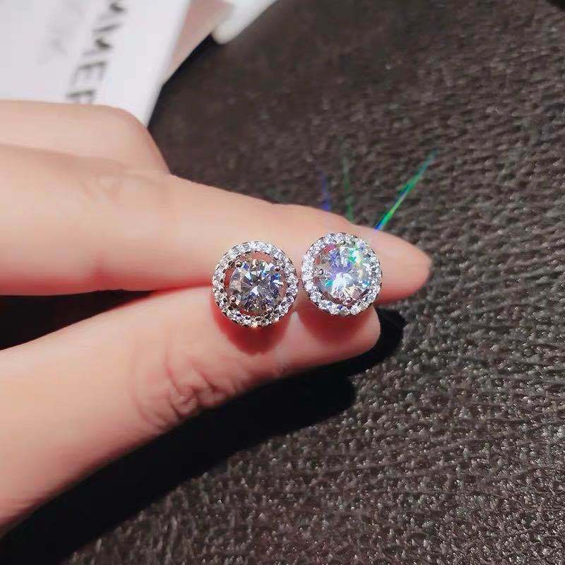 Moissanite Stud Earrings with Platinum Silver Setting