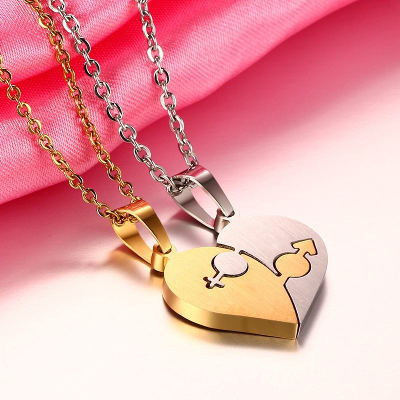 Custom Wholesale Titanium Steel Heart Couple Pendant