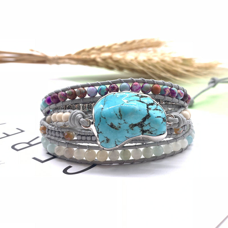 Handcrafted Turquoise Woven Leather Bracelet