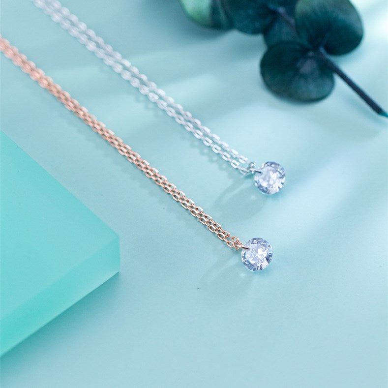 S925 Silver Pendant Necklace with Simple Diamond Design