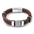Men's Vintage Genuine Leather & Stainless Steel Bracelet