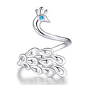 Platinum-Plated Peacock Design Silver Ring