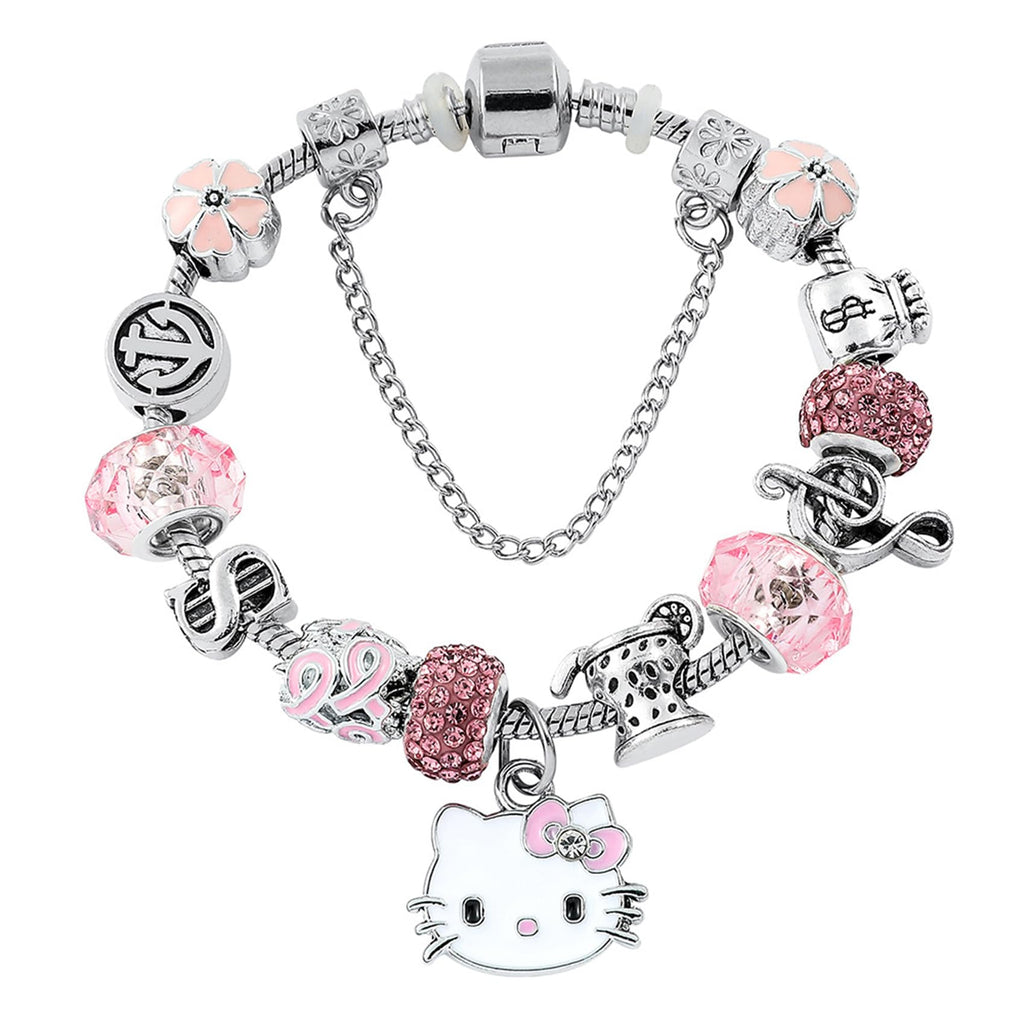 Pink Cute Adjustable Stainless Steel Bracelet - Classic Cartoon Design Jewelry Chain Adorable Christmas Gift for Her with Gift Box