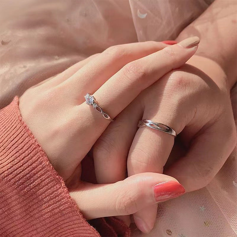 Couple's Interwoven Adjustable Platinum Ring Set