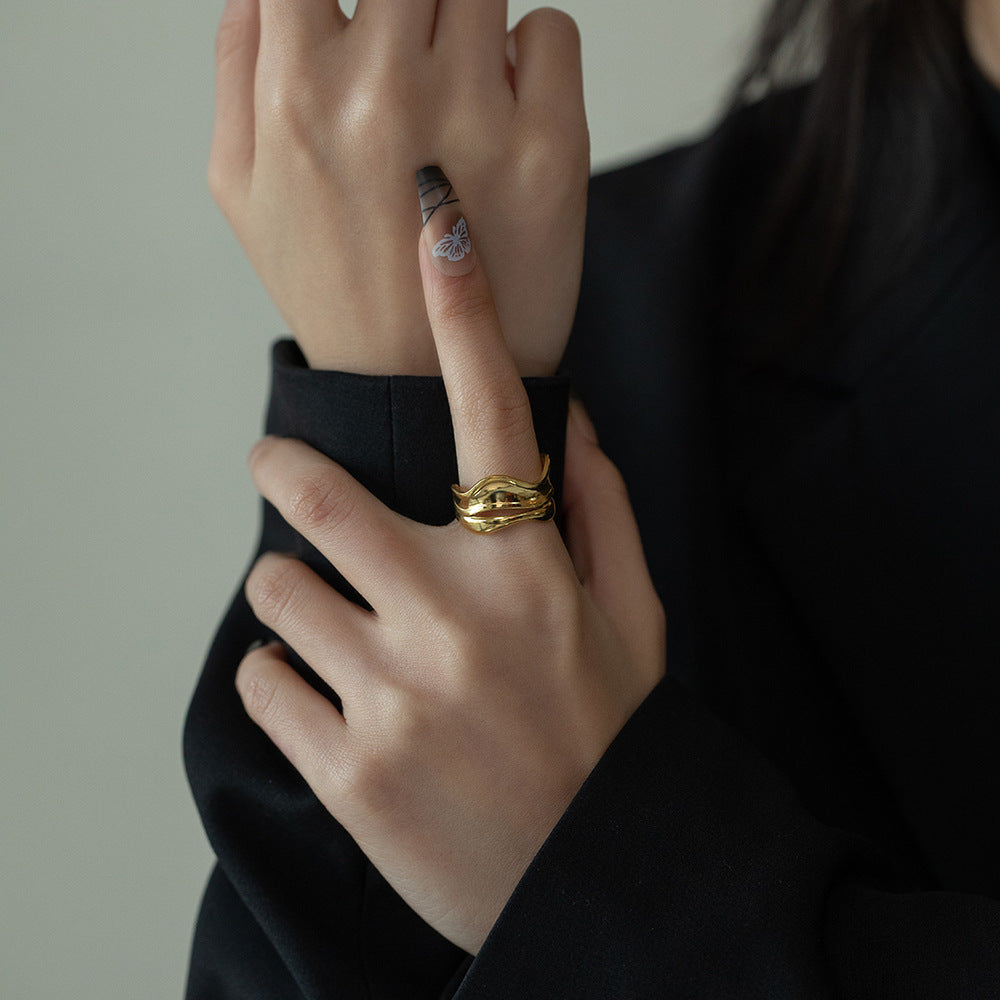 Korean Style Double Layer Cross Design Titanium Ring