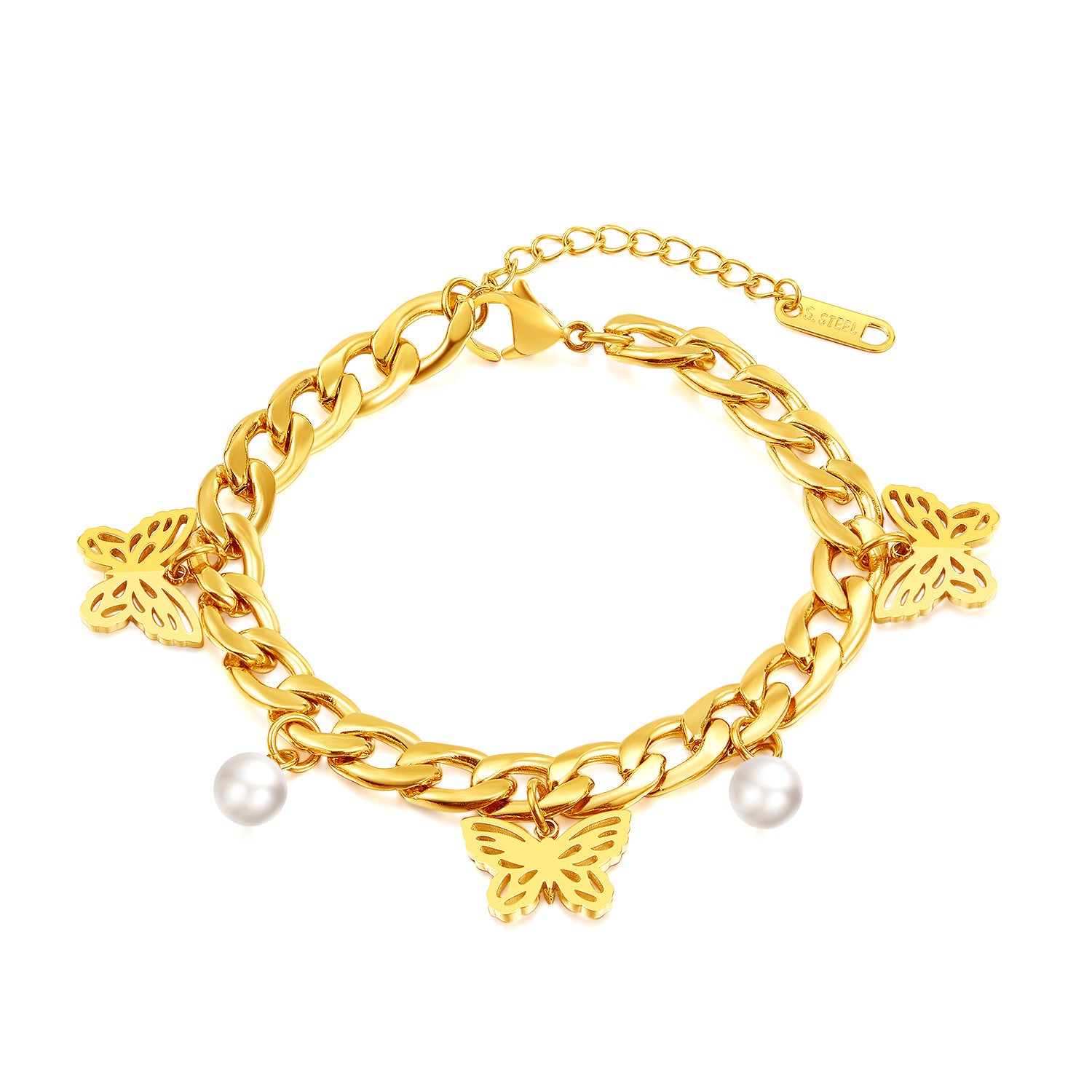 Titanium Steel Bracelet with Pearl Butterfly Design
