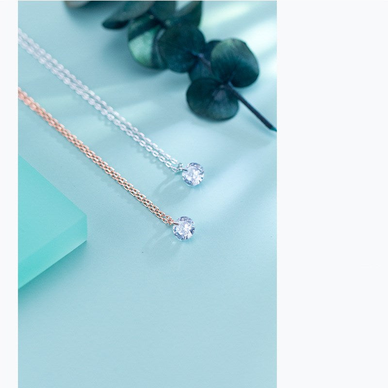 S925 Silver Pendant Necklace with Simple Diamond Design