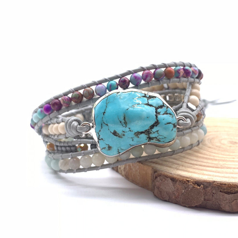 Handcrafted Turquoise Woven Leather Bracelet