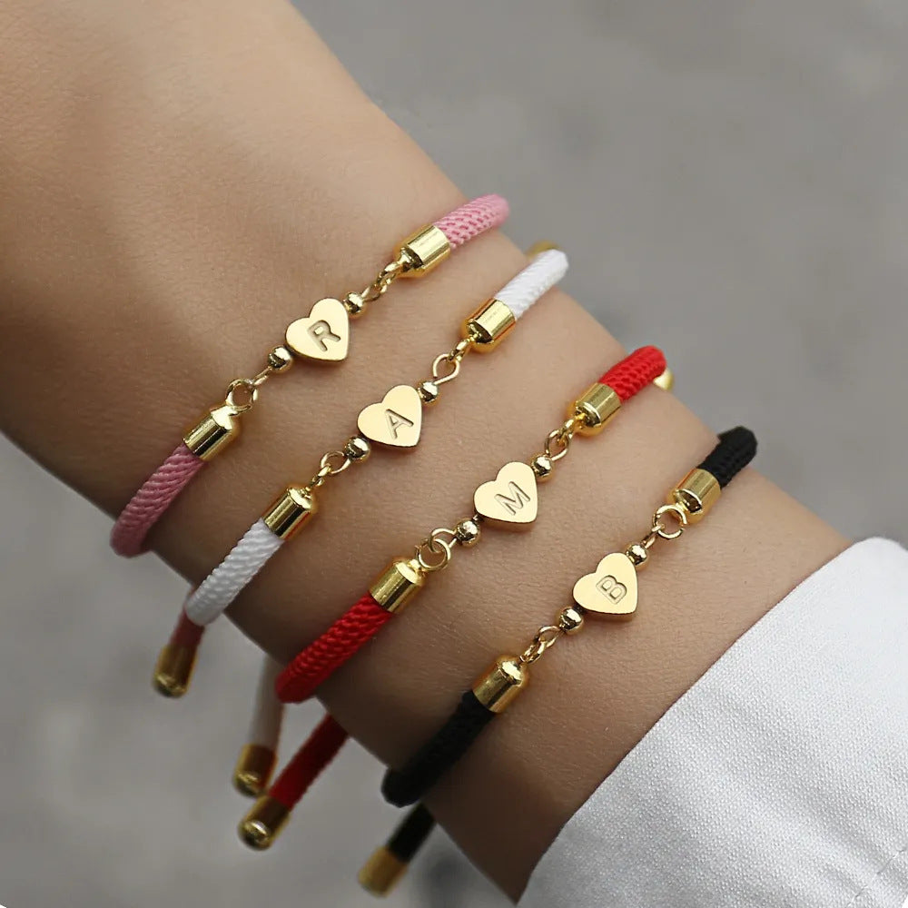 Titanium Steel Heart Bracelet with 26 Letter Charms