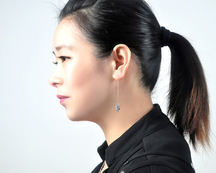 Minimalist Snowflake Earrings with Silver Pendant