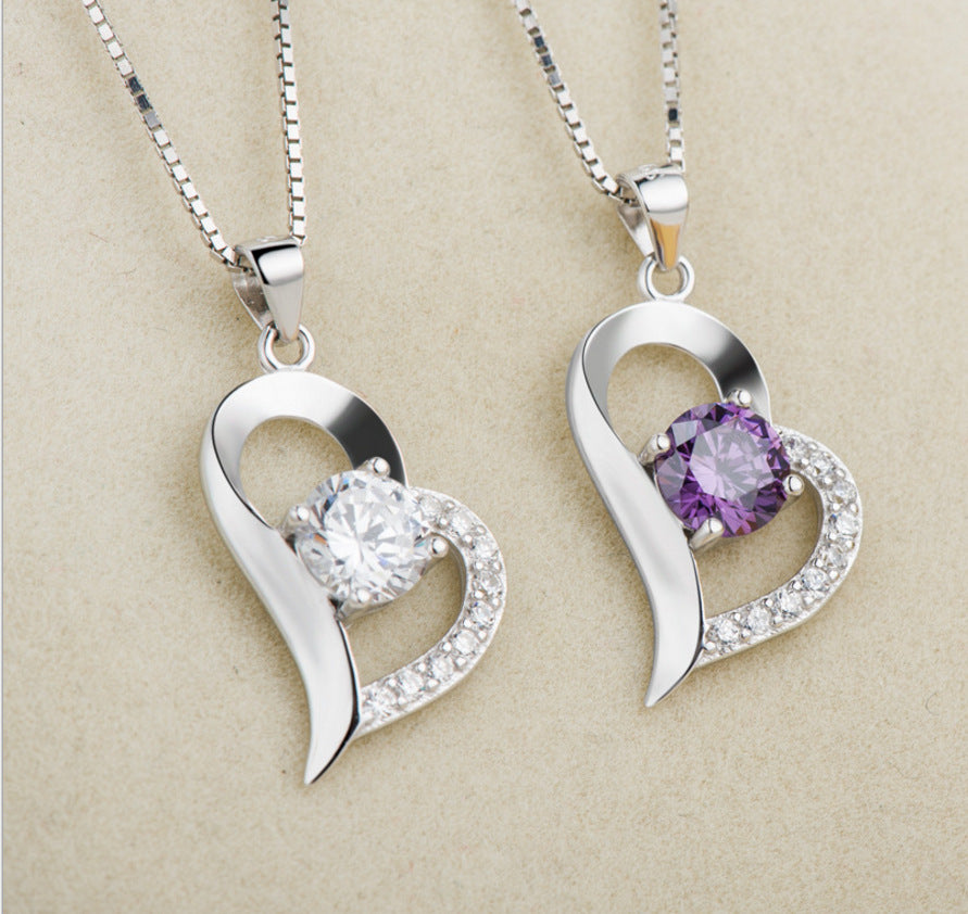 Korean Sterling Silver Necklace with Zircon Pendant