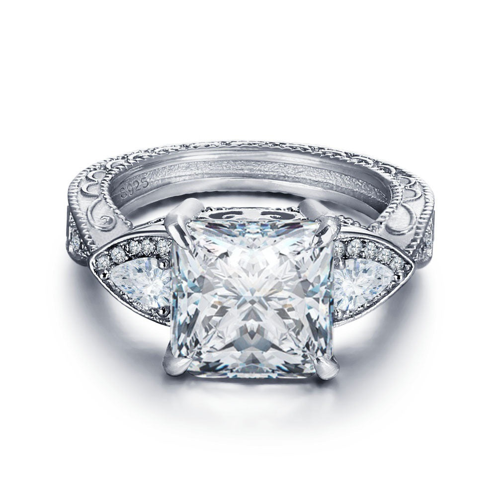 Platinum-Plated Zirconia Diamond Ring