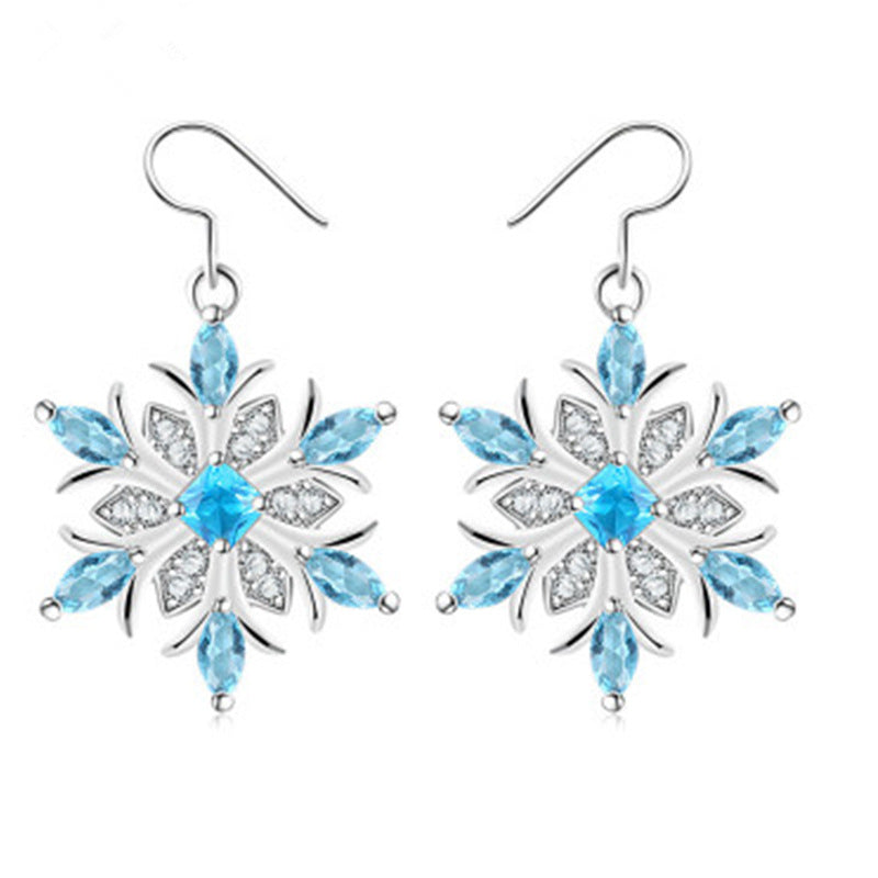 Platinum Water Blue Snowflake Earrings