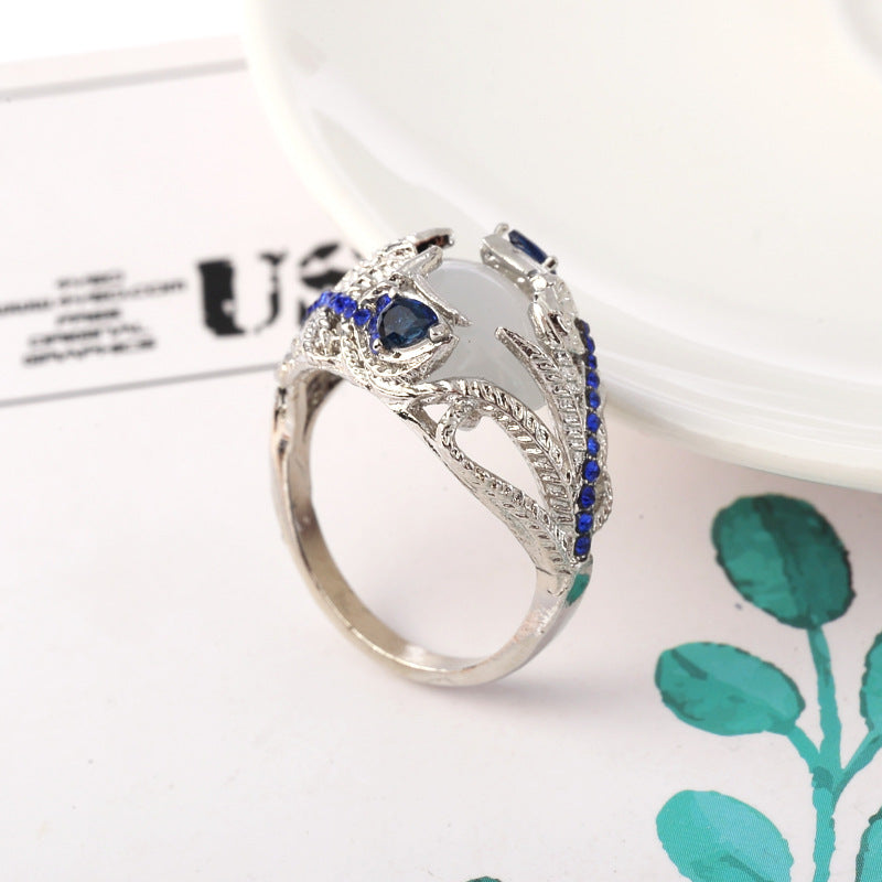 Blue Diamond Floral Moonstone Vintage Ring Jewelry