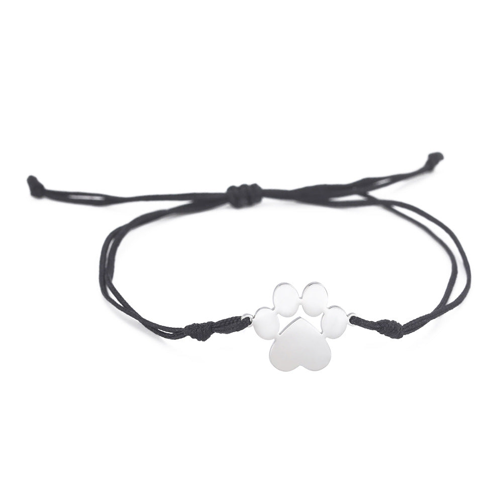 Titanium Steel Paw Print Pendant Adjustable Bracelet