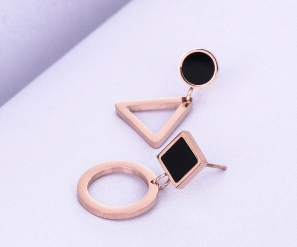 Rose Gold Titanium Steel Earrings - Asymmetric Design