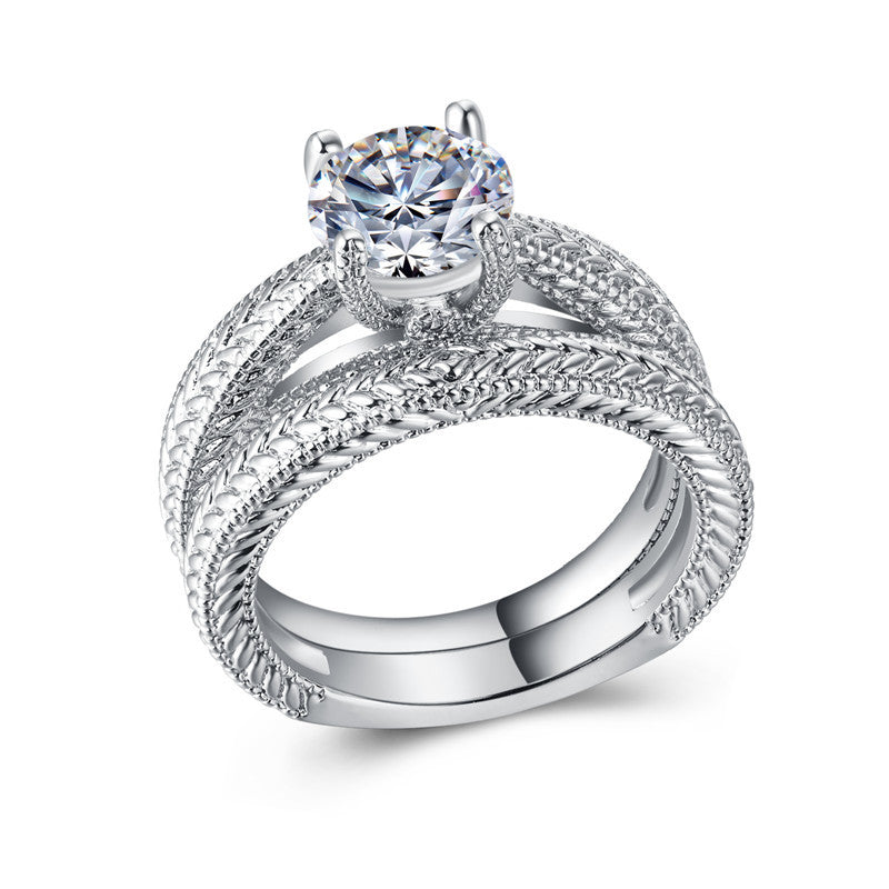 Luxury Zirconia Platinum-Plated Women's Ring Set