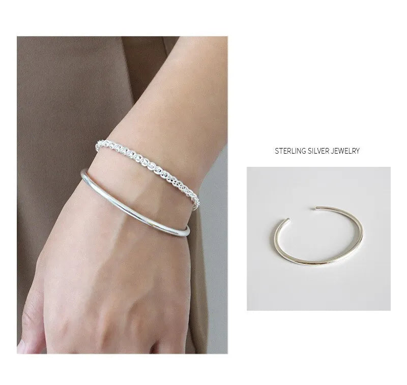 S925 Sterling Silver Minimalist Open Bangle Bracelet