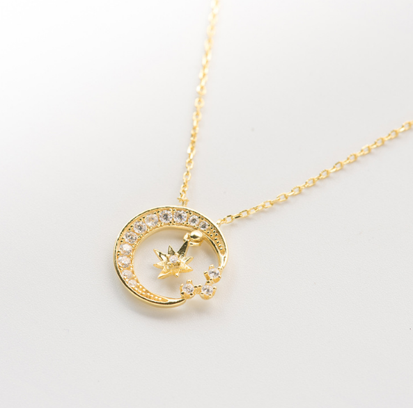 Custom Cute Prince Star Moon Zircon Pendant Necklace