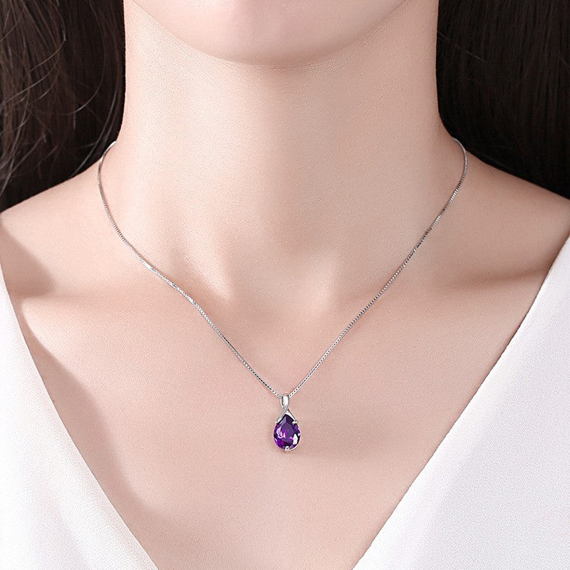 Elegant Amethyst Necklace with S925 Silver Pendant