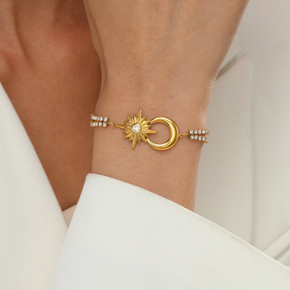 14K Gold Plated Star and Moon Stainless Steel Bracelet