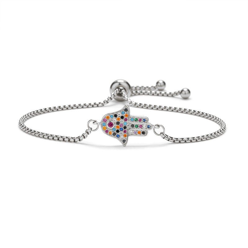 Adjustable Stainless Steel Bracelet with Copper Zircon Palm